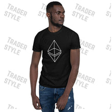 Load image into Gallery viewer, Ethereum outline logo t-shirt worn