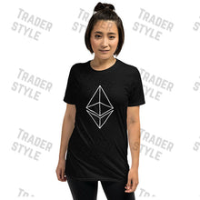 Load image into Gallery viewer, Ethereum outline logo t-shirt close-up