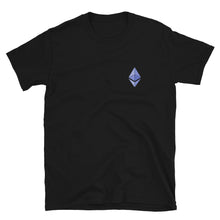 Load image into Gallery viewer, Ethereum mini logo black t-shirt subtle print
