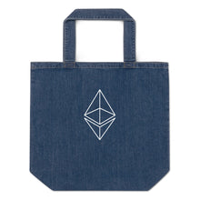 Load image into Gallery viewer, Ethereum outline organic denim tote bag