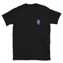 Load image into Gallery viewer, Ethereum mini logo black t-shirt front view
