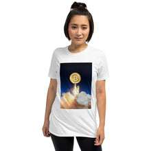 Load image into Gallery viewer, Bitcoin To the Moon Space Rocket T-shirt
