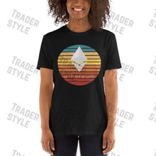 Load image into Gallery viewer, Ethereum sunset retro t-shirt detail
