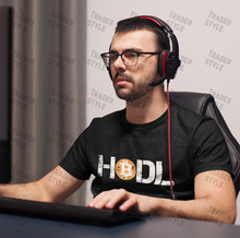 Load image into Gallery viewer, Man wearing Hodl Bitcoin Distressed T-shirt fit
