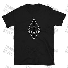 Load image into Gallery viewer, Ethereum outline logo black t-shirt front
