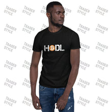 Load image into Gallery viewer, Hodl Bitcoin Distressed T-shirt fabric detail close-up
