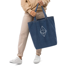 Load image into Gallery viewer, Ethereum outline organic denim tote bag
