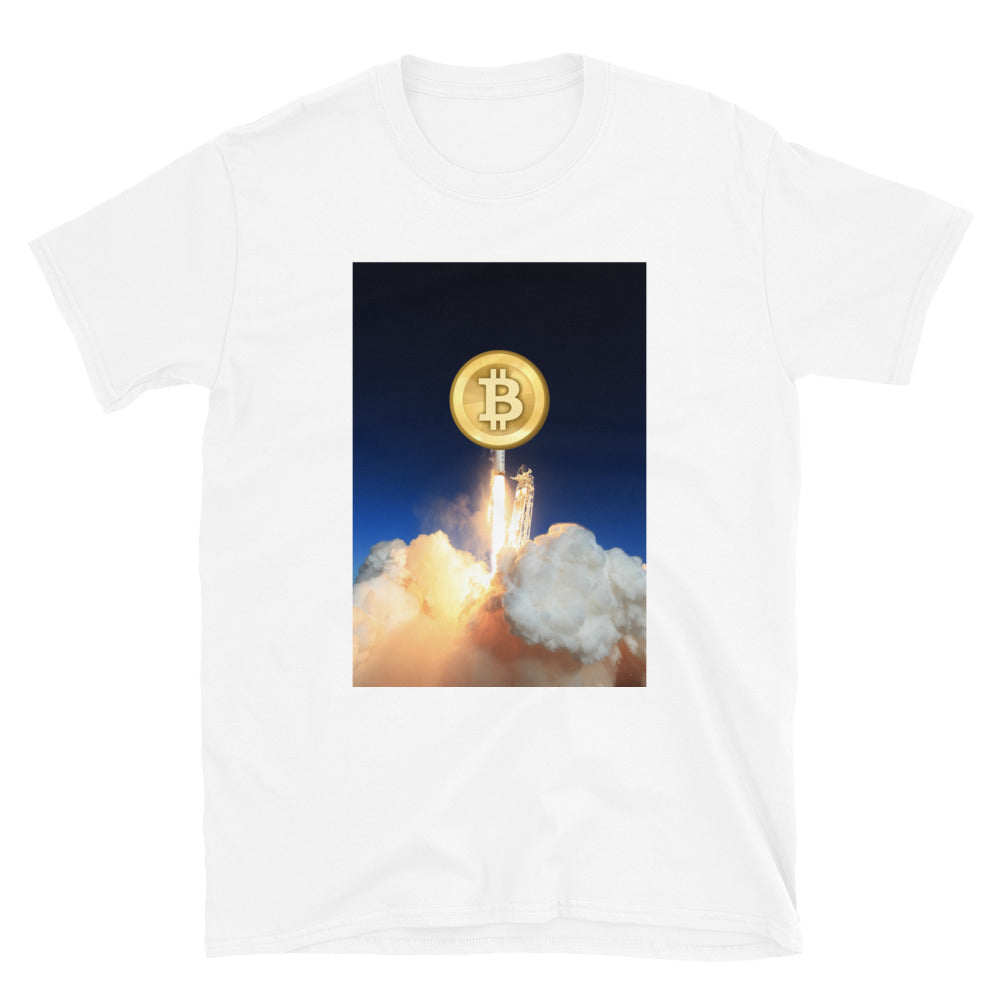 Bitcoin To the Moon Space Rocket T-shirt