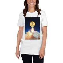 Load image into Gallery viewer, Bitcoin To the Moon Space Rocket T-shirt
