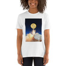 Load image into Gallery viewer, Bitcoin To the Moon Space Rocket T-shirt
